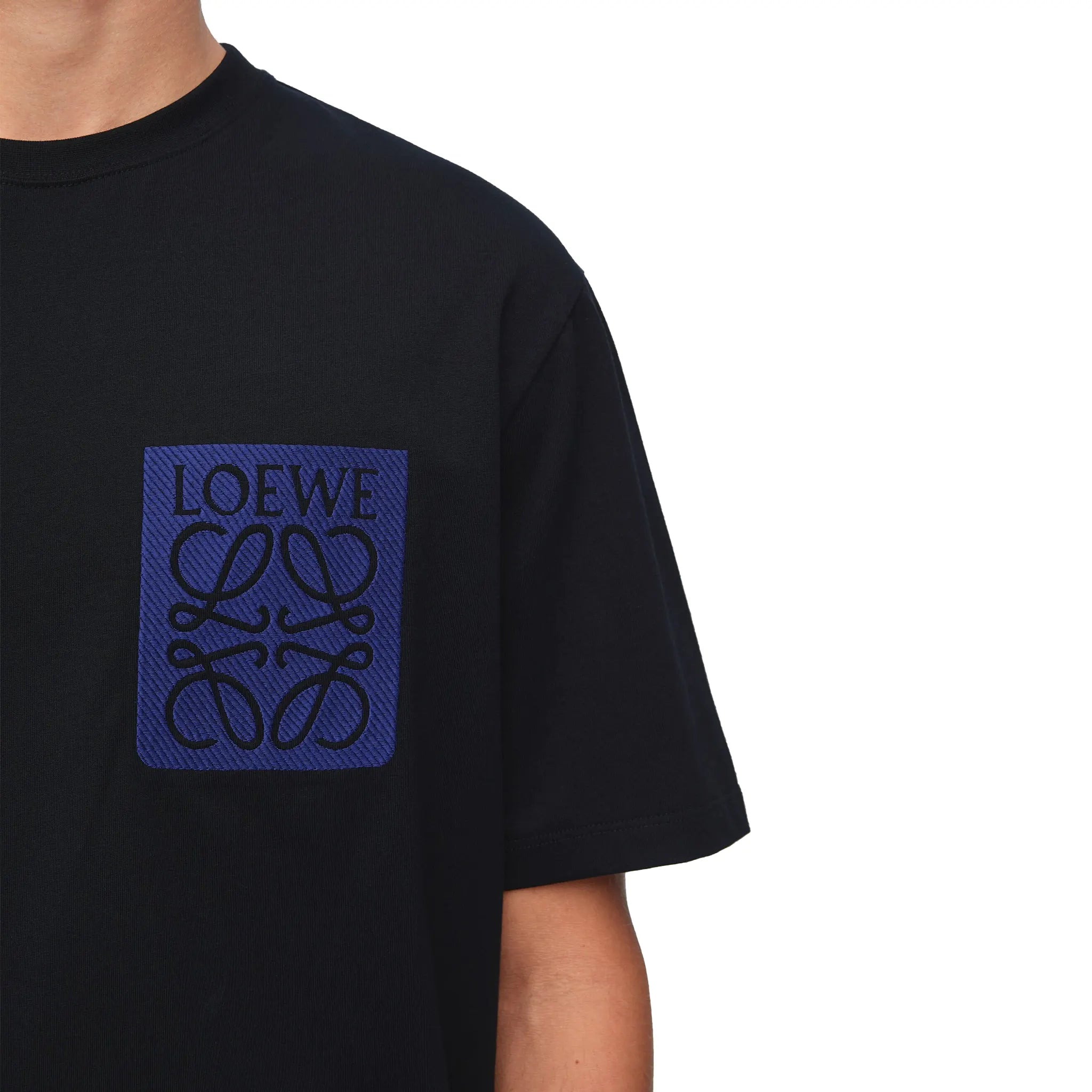 Model detail view of Loewe Anagram Fake Pocket Black Blue T Shirt H526Y22XAT-1100
